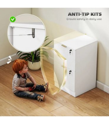 HOMCOM Filing Cabinet, Fluted Vertical File Cabinet with 2 Lockable Drawers and Hanging Rails, White