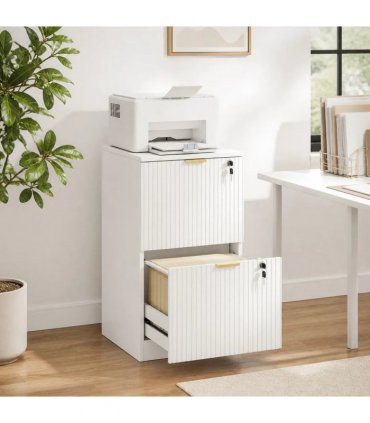 HOMCOM Filing Cabinet, Fluted Vertical File Cabinet with 2 Lockable Drawers and Hanging Rails, White