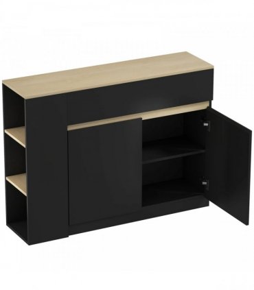 HOMCOM Kitchen Island, Storage Cabinet with Adjustable Shelf, 2 Drawers, 3 Open Shelves, Black