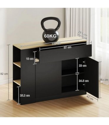 HOMCOM Kitchen Island, Storage Cabinet with Adjustable Shelf, 2 Drawers, 3 Open Shelves, Black