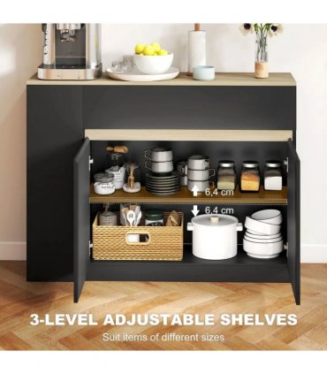 HOMCOM Kitchen Island, Storage Cabinet with Adjustable Shelf, 2 Drawers, 3 Open Shelves, Black