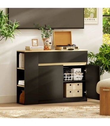 HOMCOM Kitchen Island, Storage Cabinet with Adjustable Shelf, 2 Drawers, 3 Open Shelves, Black