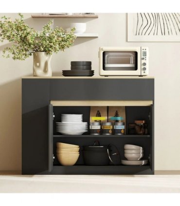 HOMCOM Kitchen Island, Storage Cabinet with Adjustable Shelf, 2 Drawers, 3 Open Shelves, Black