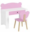 AIYAPLAY Kids Desk and Chair Set with Drawer for Drawing, Reading, Bear Theme Children Furniture for Bedroom, Daycare, Pink