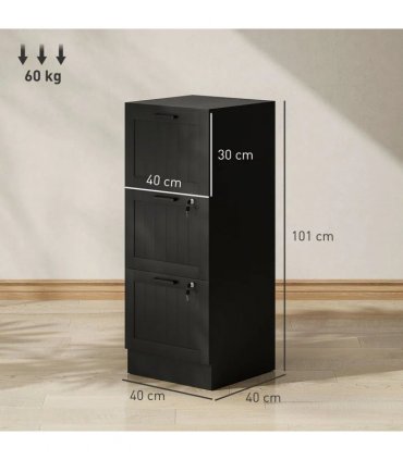 HOMCOM 3 Drawer Filing Cabinet with Lock, Office Storage Cabinet with Adjustable Hanging Bars for A4 Letter Size Files, Black