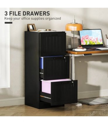 HOMCOM 3 Drawer Filing Cabinet with Lock, Office Storage Cabinet with Adjustable Hanging Bars for A4 Letter Size Files, Black