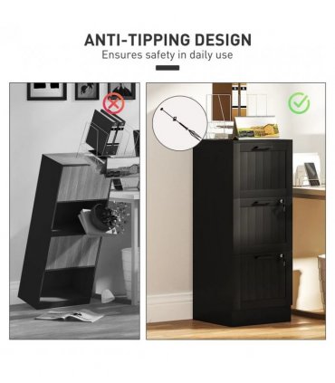 HOMCOM 3 Drawer Filing Cabinet with Lock, Office Storage Cabinet with Adjustable Hanging Bars for A4 Letter Size Files, Black