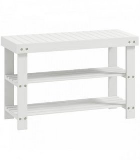 HOMCOM Two Shelf Bamboo Shoe Storage Bench - White