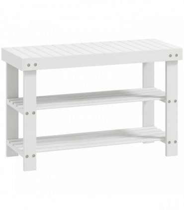 HOMCOM Two Shelf Bamboo Shoe Storage Bench - White