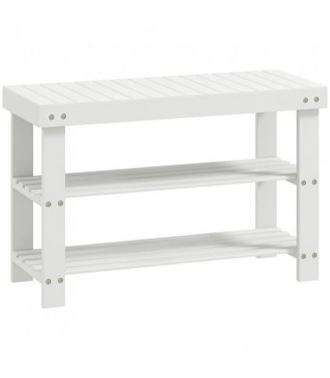 HOMCOM Two Shelf Bamboo Shoe Storage Bench - White