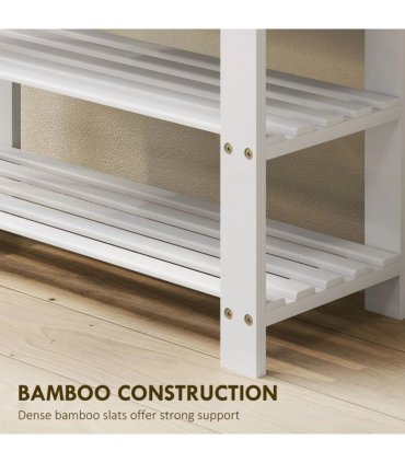 HOMCOM Two Shelf Bamboo Shoe Storage Bench - White