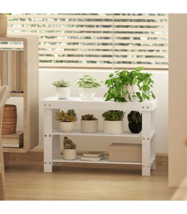 HOMCOM Two Shelf Bamboo Shoe Storage Bench - White