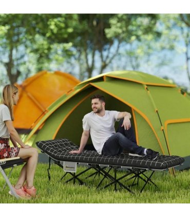 Outsunny 67cm Wide Folding Bed, Camping Cot for Adults with Mattress, Storage Pocket, Carry Bag, Max Load 150kg, Black
