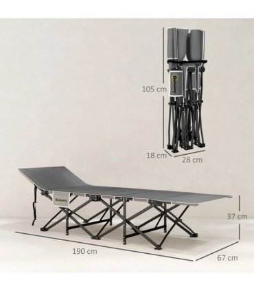 Outsunny 67cm Wide Folding Bed, Camping Cot for Adults with Mattress, Storage Pocket, Carry Bag, Max Load 150kg, Black