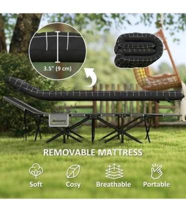 Outsunny 67cm Wide Folding Bed, Camping Cot for Adults with Mattress, Storage Pocket, Carry Bag, Max Load 150kg, Black