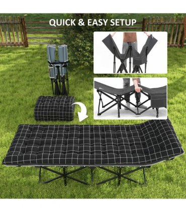 Outsunny 67cm Wide Folding Bed, Camping Cot for Adults with Mattress, Storage Pocket, Carry Bag, Max Load 150kg, Black