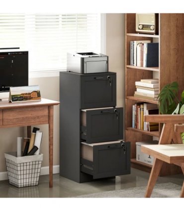 HOMCOM 3-Drawer Filing Cabinet with Lock - Black