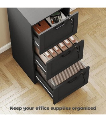 HOMCOM 3-Drawer Filing Cabinet with Lock - Black