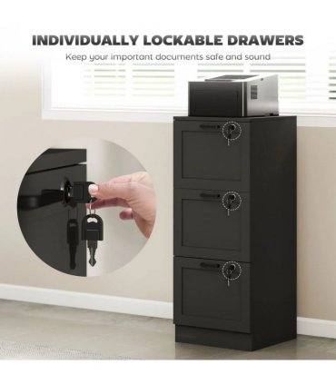HOMCOM 3-Drawer Filing Cabinet with Lock - Black