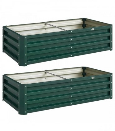 Outsunny Set of 2 Raised Beds for Garden, Galvanised Outdoor Planters for Herbs Vegetables, Use for Patio Balcony, Green