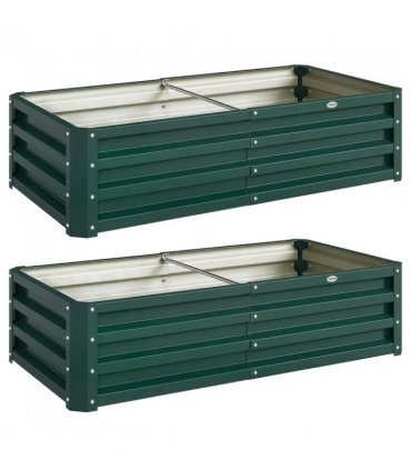 Outsunny Set of 2 Raised Beds for Garden, Galvanised Outdoor Planters for Herbs Vegetables, Use for Patio Balcony, Green