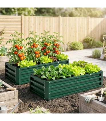 Outsunny Set of 2 Raised Beds for Garden, Galvanised Outdoor Planters for Herbs Vegetables, Use for Patio Balcony, Green