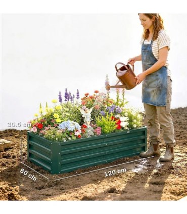 Outsunny Set of 2 Raised Beds for Garden, Galvanised Outdoor Planters for Herbs Vegetables, Use for Patio Balcony, Green
