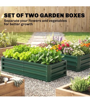 Outsunny Set of 2 Raised Beds for Garden, Galvanised Outdoor Planters for Herbs Vegetables, Use for Patio Balcony, Green