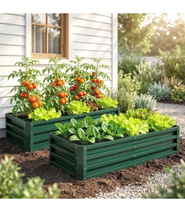 Outsunny Set of 2 Raised Beds for Garden, Galvanised Outdoor Planters for Herbs Vegetables, Use for Patio Balcony, Green