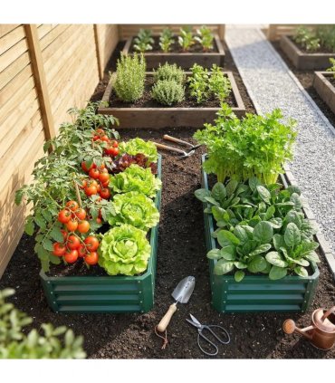 Outsunny Set of 2 Raised Beds for Garden, Galvanised Outdoor Planters for Herbs Vegetables, Use for Patio Balcony, Green