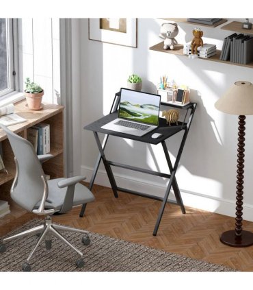 HOMCOM 70 cm Folding Computer Desk with Monitor Shelf - Black