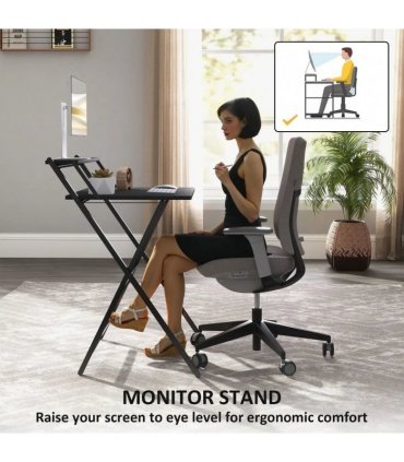 HOMCOM 70 cm Folding Computer Desk with Monitor Shelf - Black