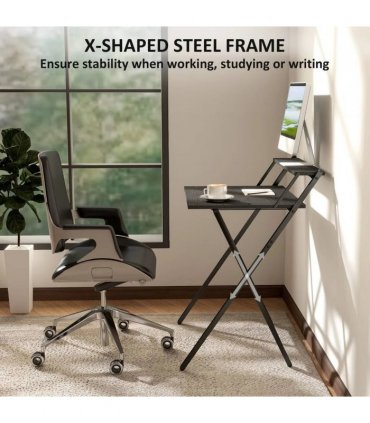 HOMCOM 70 cm Folding Computer Desk with Monitor Shelf - Black