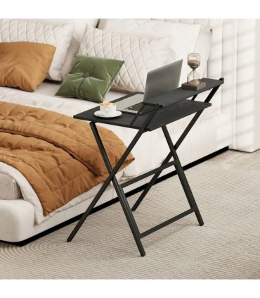 HOMCOM 70 cm Folding Computer Desk with Monitor Shelf - Black