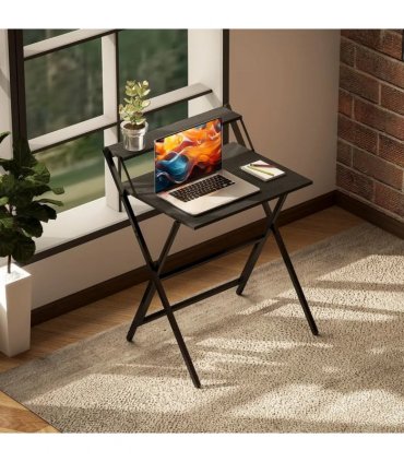 HOMCOM 70 cm Folding Computer Desk with Monitor Shelf - Black