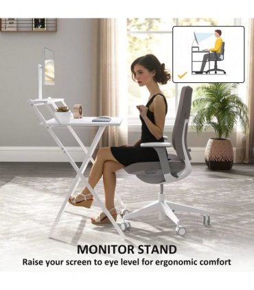 HOMCOM 81.5 cm Folding Computer Desk with Monitor Shelf - White