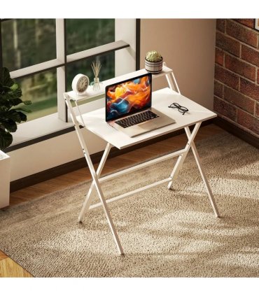 HOMCOM 81.5 cm Folding Computer Desk with Monitor Shelf - White