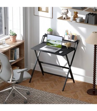 HOMCOM 81.5 cm Folding Computer Desk with Monitor Shelf - Black