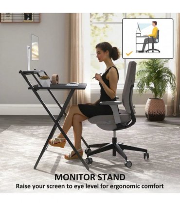 HOMCOM 81.5 cm Folding Computer Desk with Monitor Shelf - Black