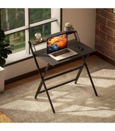 HOMCOM 81.5 cm Folding Computer Desk with Monitor Shelf - Black
