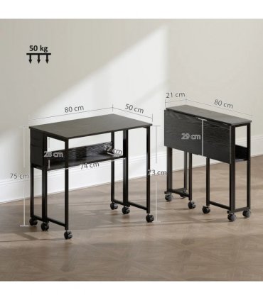 HOMCOM 80 cm Drop Leaf Writing Work Desk - Black