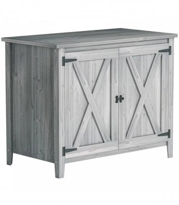 Outsunny Wooden Garden Shed, Outdoor Fir Wood Storage Shed with Shelf and Double Doors, Light Grey