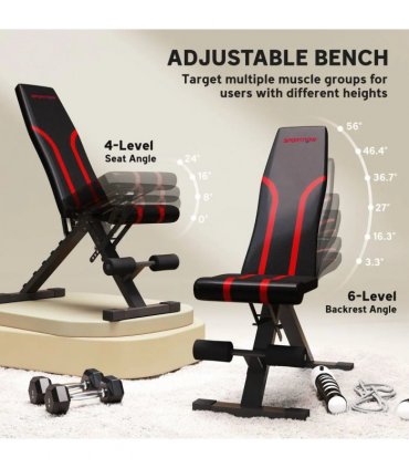 SPORTNOW Foldable Weight Bench, Adjustable Incline Flat Bench Press with 6-Level Backrest, 4-Level Seat, Leg Extension for Home Gym Workout Full Body Strength Training
