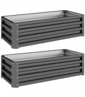 Outsunny Set of Two 110 x 50cm Steel Planter Boxes -  Light Grey