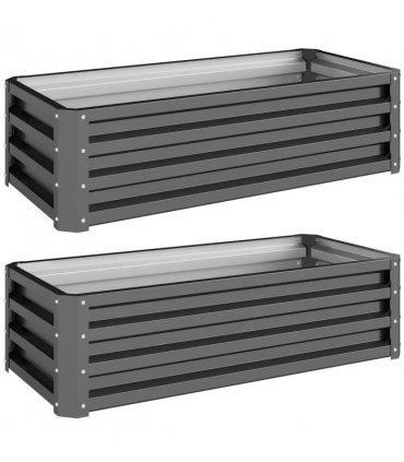 Outsunny Set of Two 110 x 50cm Steel Planter Boxes -  Light Grey