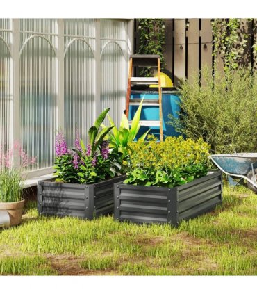 Outsunny Set of Two 110 x 50cm Steel Planter Boxes -  Light Grey