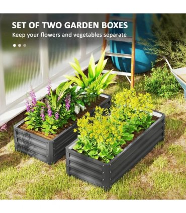Outsunny Set of Two 110 x 50cm Steel Planter Boxes -  Light Grey
