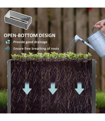 Outsunny Set of Two 110 x 50cm Steel Planter Boxes -  Light Grey