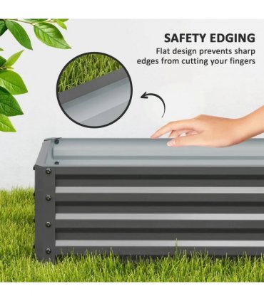 Outsunny Set of Two 110 x 50cm Steel Planter Boxes -  Light Grey