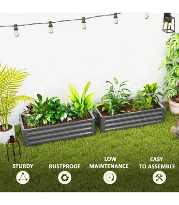 Outsunny Set of Two 110 x 50cm Steel Planter Boxes -  Light Grey